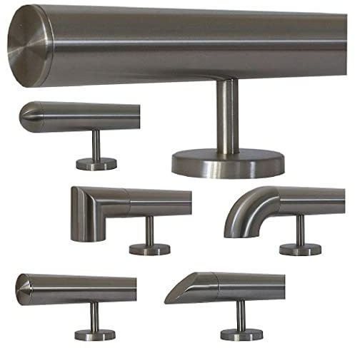TIBU Edelstahl Handlauf 30-600cm Wandhandlauf 33,7 mm Treppengeländer mit geraden Edelstahlhalter - Länge 60 cm und Ende gerade Kappe
