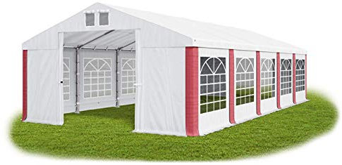 Das Company Partyzelt 5x10m wasserdicht weiß-rot Zelt 560g/m² PVC Plane Hochwertigeszelt Gartenzelt Summer SD