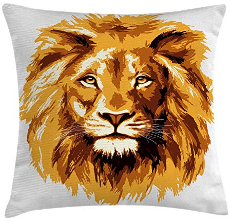 ABAKUHAUS Afrika Kissenbezug, Tropen Safari Löwe-Kunst, Wasser und Schmutz resistent Waschbar Beidseitiger Druck mit Reißverschluß, 45 x 45 cm, Orange Weiß