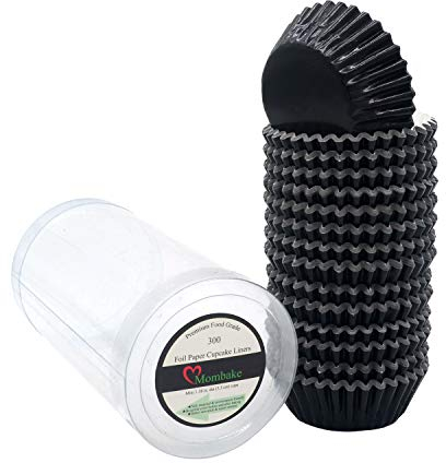 Mombake Mini Foil Cupcake Cases,Muffin Baking Cups(Black, 300-Count)