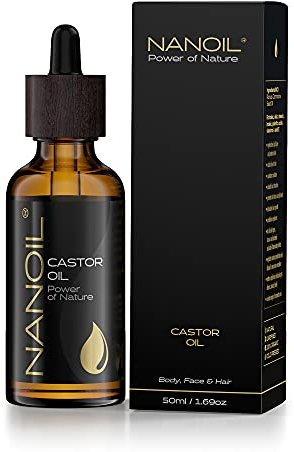 NANOIL Rizinusöl – natürliches, reines, kaltgepresstes, ungeröstetes Bio Rizinusöl. Pflegeöl für Haar, Körper und Gesicht, 50 ml. Naturpflege für gesunde, strahlende Haut und schnelles Haarwachstum
