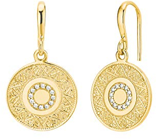 s.Oliver Ohrhänger 925 Sterling Silber Damen Ohrschmuck, mit Zirkonia synth., 3 cm, Gold, Münze, Kommt in Schmuck Geschenk Box, 2027624