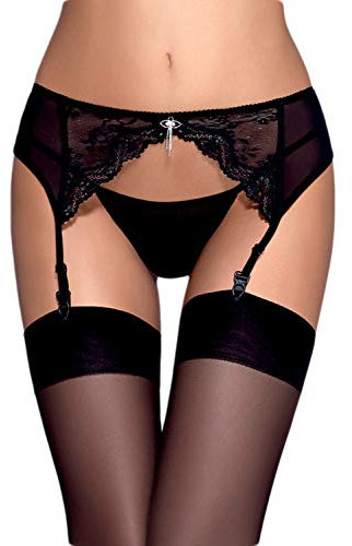Selente Love & Fun zarter Damen-Strumpfgürtel mit feinem Slip als verführerisches Dessous-Set in toller Geschenkbox, Schwarz Schmuck, S-M