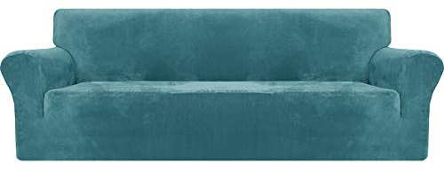 MAXIJIN Dicker Samt Extra große Sofabezüge 4-Sitzer Super Stretch Rutschfester übergroßer Sofabezug für Hunde Cat Pet 1-teiliger XL-Sofabezug elastischer Möbelschutz (4 Sitzer, Pfauen Blau)