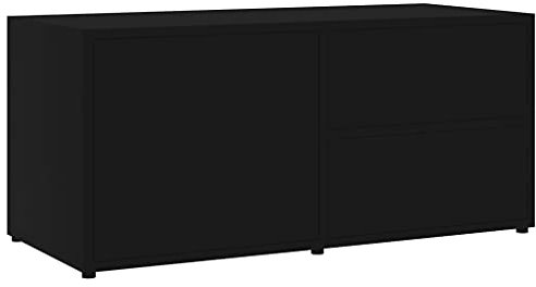 vidaXL Meuble TV, Armoire de Télévision avec Tiroirs, Meuble Télé de Salon Salle de Séjour Intérieur, Scandinave, Noir Bois d’Ingénierie