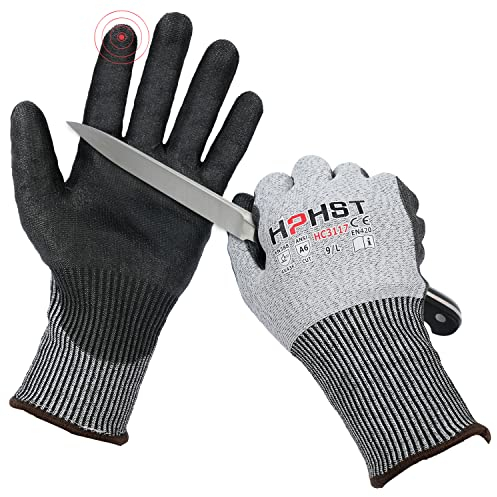 HPHST Schnittschutz Handschuhe Handschutz für Schneiden Arbeitshandschuhe Level A6 Gartenhandschuhe Herren Damen Schnittfeste Handschuhe für Küchen Gartenbau Baustelle Grau 1 Peer Größe: 8 / M