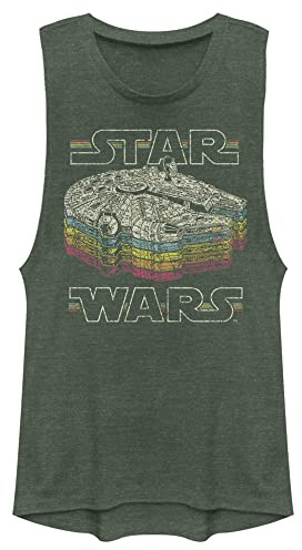 STAR WARS Junior's Retro Color Festival Muscle, Pine Green Heather, Medium