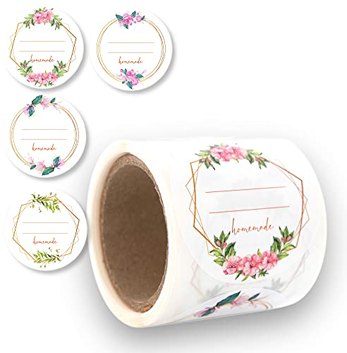Etiketten Selbstklebend 100 Stück d5cm, Klebe-Etiketten zum Beschriften von Einmach-Gläsern, Aufkleber Marmeladenglas Beschriftbar, Gewürzetiketten Rund „Homemade“