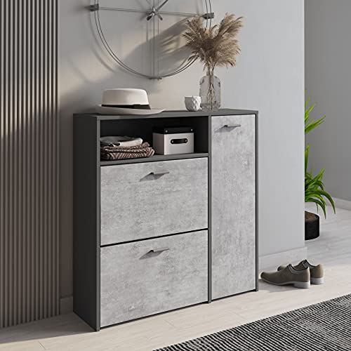 Dmora Scarpiera Lineare A Tre Ante, Cm 91 X 27 X 94, Colore Antracite