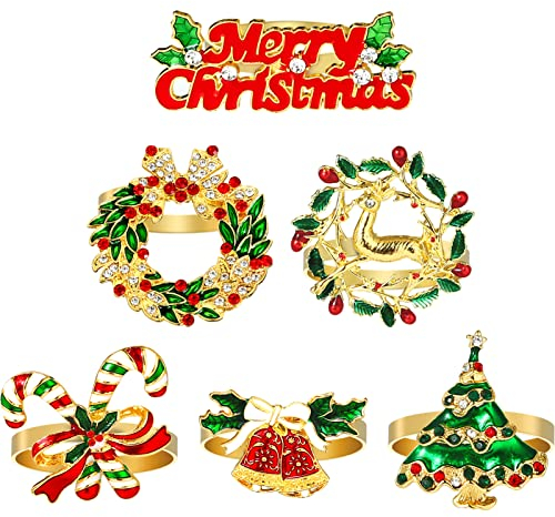 Kesote Serviettenringe Gold Serviettenring Weihnachten Serviettenschnalle 12 PCS Serviettenhalter Kranz Weihnachtsbaum Tischdeko Vintage Deko