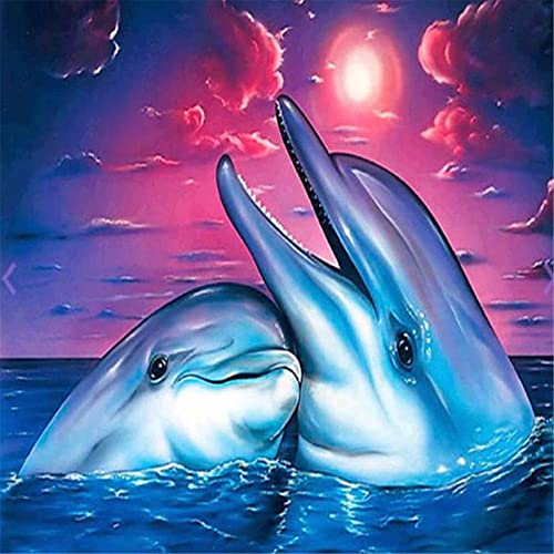DIY 5D Diamond Painting kits, Delphin-Paar Diamond Painting Nach Nummer Set, Erwachsene/Kinder Diamond Painting Stickerei Kreuzstich Leinwand Kunst, für Home Wand Decor Square Drill 100x100cm(39x39in)