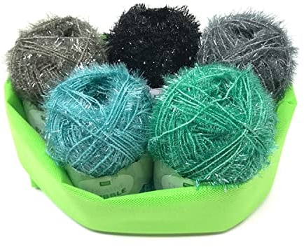 Camtiac Creative Bubble Garn Häkelgarn Strickgarn Bastelgarn Spülschwammgarn Türkis Farben: 9 Grün 12 Schwarz 36 Lind 37 Efeu 40 Türkis 5x50g inkl. Papiliones Tasche