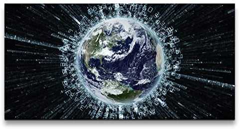 Paul Sinus Leinwandbild 120x60cm Erde Planet Daten Technik Zahlen Krypto Computer