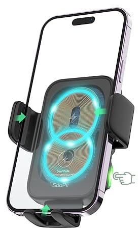 SooPii Kabellose Kfz Handyladegeräte,15W schnelle intelligente Ausrichtung, kabellose Lade Autohalterung, automatisch klemmende Autotelefonhalterung für lPhone16/15,Galaxy Z Fold4/Flip5/S23