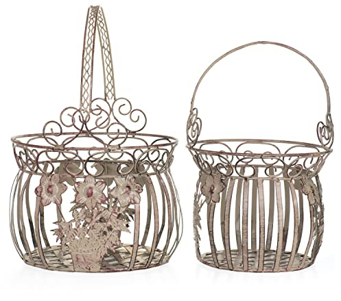 Moritz 2er Set Pflanzkörbe rosé Blumentopf Landhaus Vintage Deko Garten | Wetterfest, zum Bepflanzen mit Blumen und Kräutern, rustikaler Stil für Balkon, Terrasse und Fensterbank, drinnen wie draußen