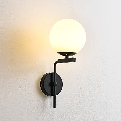 Chowchee LED Rund Wandleuchte Innen, Glas Wandlampe, Modernes Design Glaskugel Lampe, für Schlafzimmer, Wohnzimmer, Flur,Schwarz Halterung wandbeleuchtung (Glühbirne Nicht Enthalten)