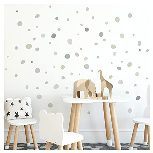 Little Deco Wandtattoo Tupfen für Babyzimmer 92 Stück Kreise Wandsticker Kinderzimmer Punkte in Grau Beige Blau Set Wandaufkleber Dots DL925-20