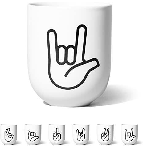 FYNGERS | I LOVE YOU in Gebärdensprache | Becher mit Handzeichen | Matter Becher aus Porzellan | Perfekte Kaffeetasse oder Teetasse | Super Geschenk (I Love You)