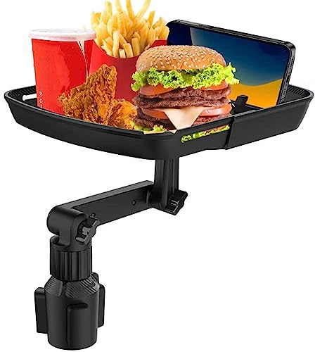Kelofam Car Cup Holder Tray, 10 Inch Expandable, 360° Rotating, Phone Holder, Black, Silicone, Universal Fit