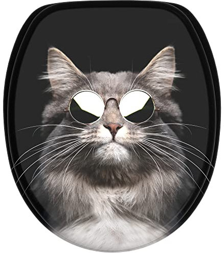 Sanilo Abattant WC, Grande sélection de lunettes de toilette, Finition de haute qualité, Charnières robustes, Fixation facile (Cool Cat)