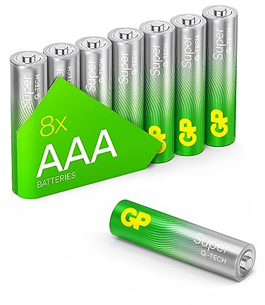GP Super Alkaline Batterien AAA 1,5V (Micro, LR03), ideal für die Stromversorgung von Geräten des täglichen Bedarfs, Neue G-TECH Longlife-Technologie, 8 Stück AAA Batterien