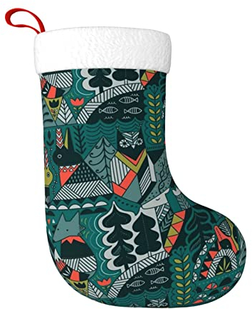 Weihnachtsstrumpf mit skandinavischem Tierdruck, Weihnachtsstrümpfe, Weihnachtsdekoration, Kamin, hängende Strümpfe, Familienurlaub