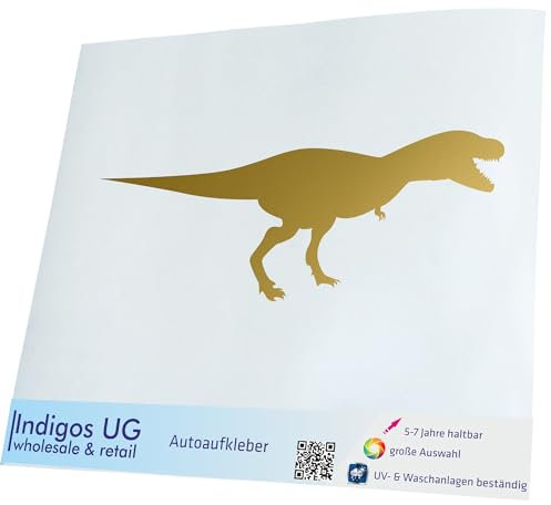 INDIGOS UG Aufkleber - Autoaufkleber - JDM - Die Cut - T - rex Dinosaurs - Gold - 200x71 - Tuning - Sticker - Heckscheibe - Auto - Fahrrad - Motorrad