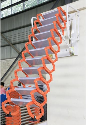 Folding Loft Ladder Stairs with Handrails, Pull Down Yard Wall Stairs, Manual Lifting Telescopic Steps for Duplex Buildings, Wall Mount Attic Stair - Load 1100lbs / 500kg ( Size : 3.75m-4m(12.3ft-13ft