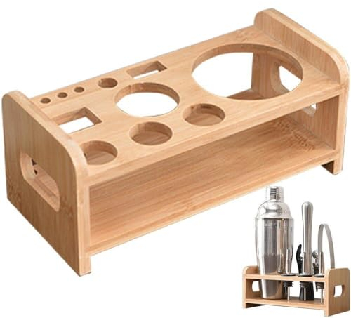 Ppmter Cocktail Shaker Set Wooden Stand Only Bartender Kit Bamboo Storage Stand Wood Bartending Tool Storage Holder for Cocktail Lovers