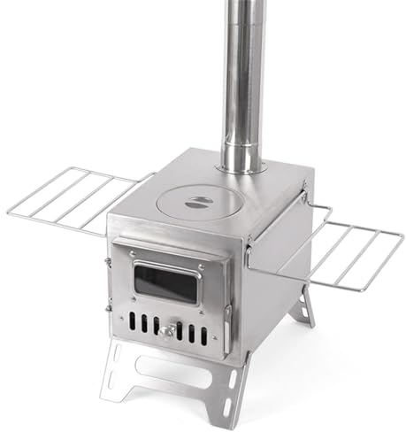 SUYUDD Poêle à Bois de Camping Portable, Mini réchaud de Camping Multi-Combustible Compact et Pliable en Acier Inoxydable avec Sac de Rangement, Parfait pour la randonnée, Les Voyages