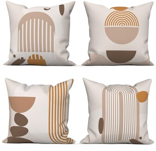 ASDCXZ Boho Kissenbezug 40x40 cm 4er Set, Modern Abstrakt Kunst Braun Sonne Beige Sofa Dekokissen Kissenbezüge Kissenhülle Waschbar Polyester Flachs Textil Outdoor Kopfkissenbezug Kissen Bezug