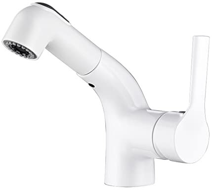 Robinets, mitigeurs de lavabo avec douchette extractible, robinets de lavabo de salle de bain en laiton eau chaude et froide multifonction mitigeur de salle de bain extractible/blanc