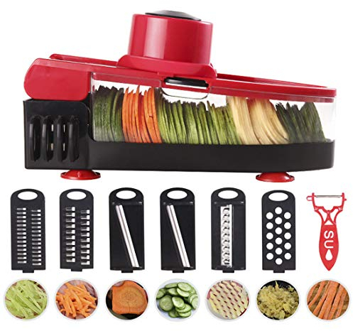 Picadora de verduras Cortadora de verduras de cocina Cortadora en espiral, Rallador de queso giratorio, Cortadora de verduras, Rallador de verduras multifunción 6 en 1, Picadora de verduras con conten