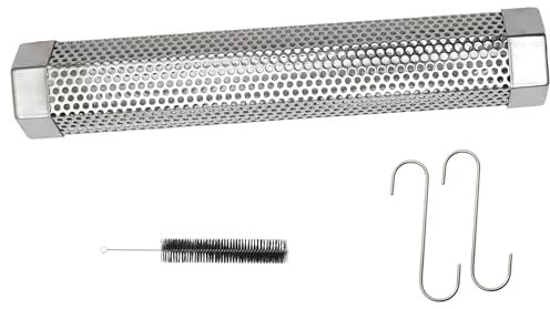 ASMOKE Pellet Smoker Tube 34 cm – Upgrade Hexagonal Design – 5 Stunden kontinuierlich rollender Rauch – Räucherset mit Bürste und 2 Haken – perfekt für jeden BBQ Grill oder Smoker