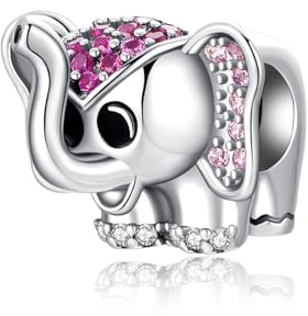 Alstiva Glücks Elephant Charm 925 Sterling Silber 5A Zirkonia Charm Anhänger für Armband Charm Bead Pendant für Europäische Armbänder Halsketten Schmuck Geschenk für Damen Frauen