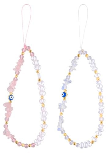 NQEUEPN 2pcs Beaded Phone Charms, Anti-Lost Evil Eye Phone Chain Evil Eye Beaded Lanyard Cell Phone String Strap Phone Wrist Strap Keychain Bracelet Cute for Men Women Couple Gift (2 Colors)