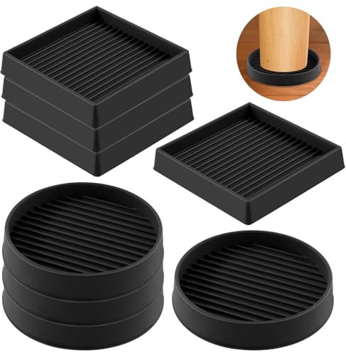 Rustark Lot de 8 patins ronds et carrés en caoutchouc antidérapant pour meubles - 75 mm - Coussinets carrés antidérapants pour pieds de meubles - Pour lit, canapé, table, chaise