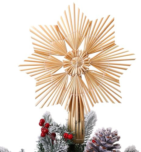 Lineshading Weihnachts-Stroh-Stern-Topper, 25,4 x 30,5 cm, Strohornamente, schwedischer Stil, nordischer Baumspitze für Weihnachtsbaum, Büro, Zuhause, Innenbereich, Desktop, Erwachsenen-Dekoration