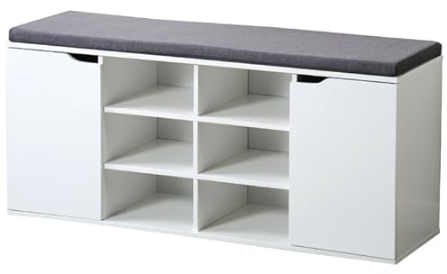 KESPER Schuhschrank aus Holz mit Kissen + Schränken – Weiß – L 100 x H 48 cm