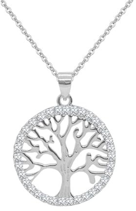 HinDaLi 925 Sterling Silver Tree of Life Necklace for Women Girls Silver Tree of Life Pendant Women Necklace Chain Cubic Zirconia Adjustable