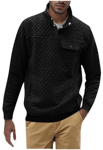 RLEHJN Herren Quilted Sweatshirt Langarm Outdoor Stand Kragen Viertel Knopf Herbst Pullover Sweatshirts mit Tasche Reißverschluss Warmes T-Shirt, Weiches Mikrofleece-T-Shirt, Jacke Für Belüftung