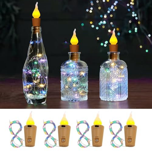 LETOUR Flaschenlichterkette Korken,4 Stück Korken Lichterkette 2M/20LEDs RGB Flaschen Flaschen korken Flasche für Hochzeitsdeko Weihnachten Deko
