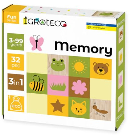Igroteco® Memory Spiel aus Holz für Kinder ab 3 Jahren – Montessori Lernspiel mit Tiermotiven – Fördert Gedächtnis & Konzentration