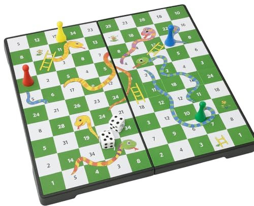 RANRHA Snakes and Ladders Board Game – Classic Folding Game with 2 Dice and 4 Colorful Pawns – Fun Family Game for Kids and Adults, Indoor & Outdoor Play