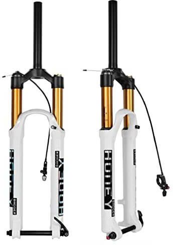 TOTLAC Mountainbikes Fahrräder Luftfedergabel 26/27,5/29 Zoll 120 mm Federweg Rückpralleinstellung 1-1/8 Zoll Gerade Scheibenbremse Vorderradgabel Steckachse Romete Lockout (Farbe: Weiß,