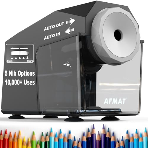 AFMAT Taille-crayon électrique entièrement automatique, rapide et sans mains, 5 réglages, rechargeable avec réservoir, taille-crayon haute performance pour crayons Jumbo/de couleur, diamètre 6,5 à
