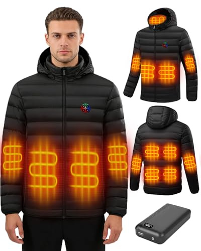 Evolpor Unisex Heated Jacket with Power Bank 20000mAh, 2025 New 9 Heating Zones Heated Jacket Womens Mens, 1400g Super Soft Down Cotton, Detachable Headcap, 3 Heat Levels, Down Coat for Outdoor, XL