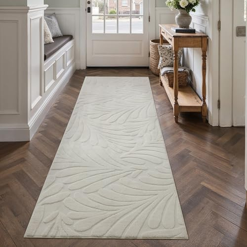 PureCozy Creme Läufer Flur Teppich 60x240cm Boho Küche Waschbarer Teppiche 3D Effekt Schlafzimmer Balkon Bettvorleger Gegend Esszimmer Flauschig Kurzflor rutschfest Langer Carpet