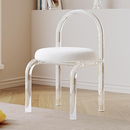Guyii Acryl Stuhl Transparent – Schminktisch Stuhl Weiß, Moderner Schminkstuhl für Schminktisch, Eleganter Vanity Chair, Essstühle für Wohnzimmer, Schlafzimmer und Büro (1)