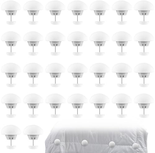HERKINDNESS Attache Couette, 30 Pièces Champignon Clip Couette, Longueur Broche 30 mm Pince Couette, Plastique Blanc, Support Courtepointe, pour Plupart Épaisseurs Courtepointe